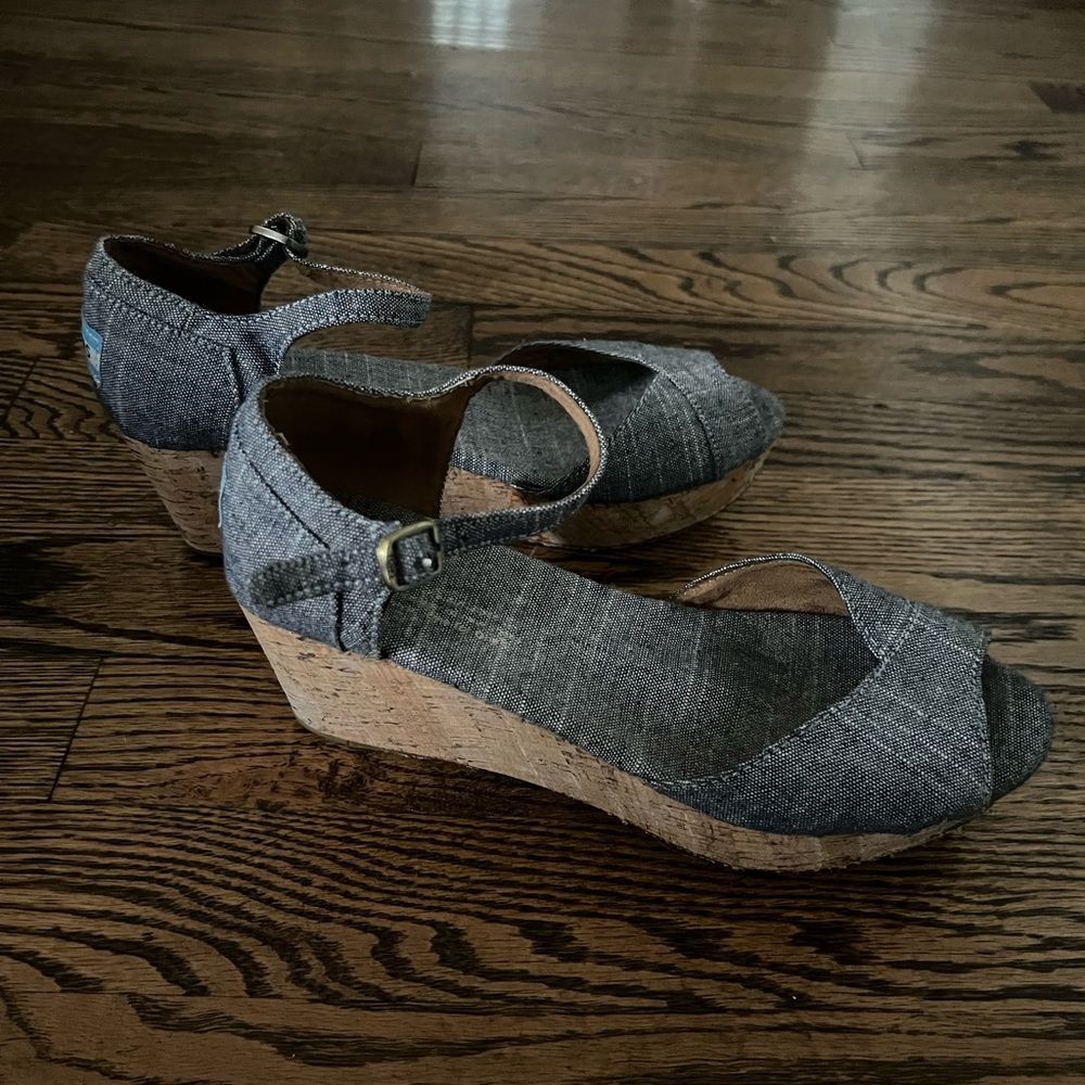Toms Chambray & Cork Wedge Sandals